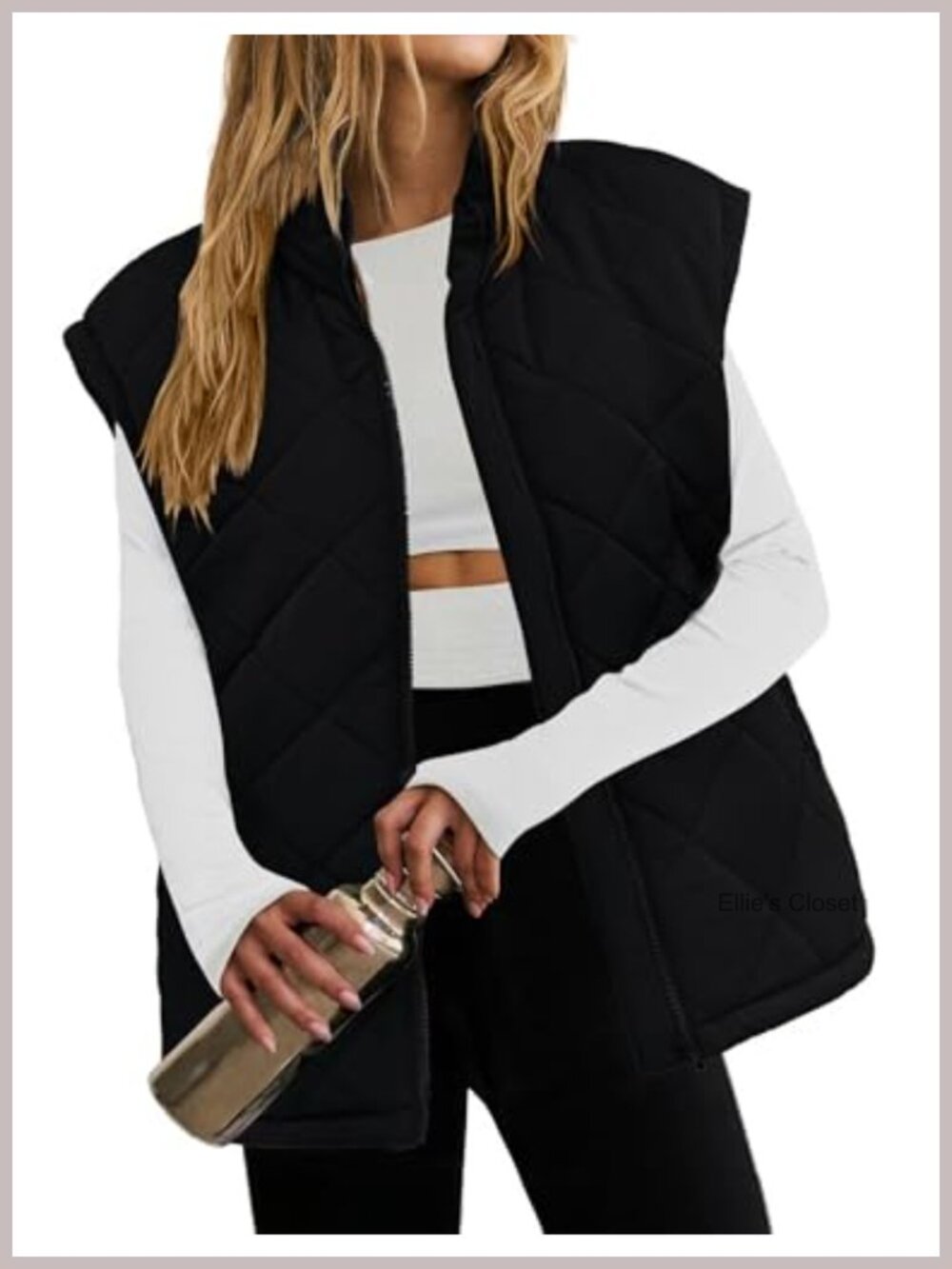 Oversized Quilted Puffer Vest Zip Up Stand Collar Lightweight Sleeveless Winter